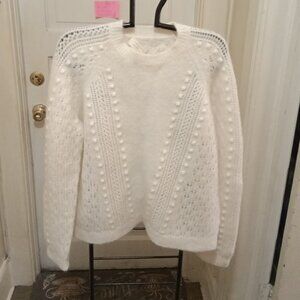 Sezane Sz M ivory Sweater 'Bobbles' pattern KidMohair/Wool - very small stain